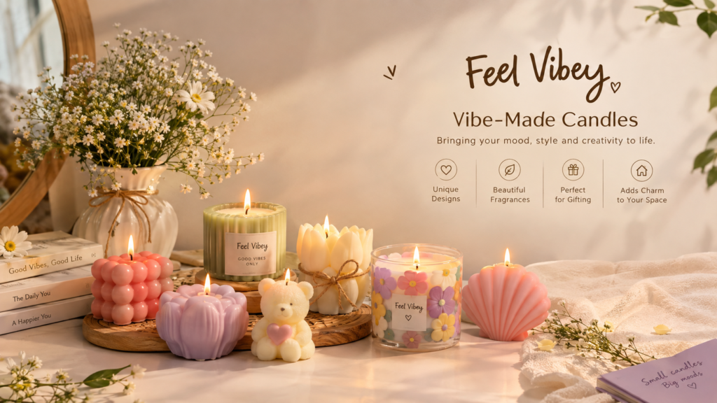 Vibe-Made Candles by Feel Vibey in unique aesthetic designs